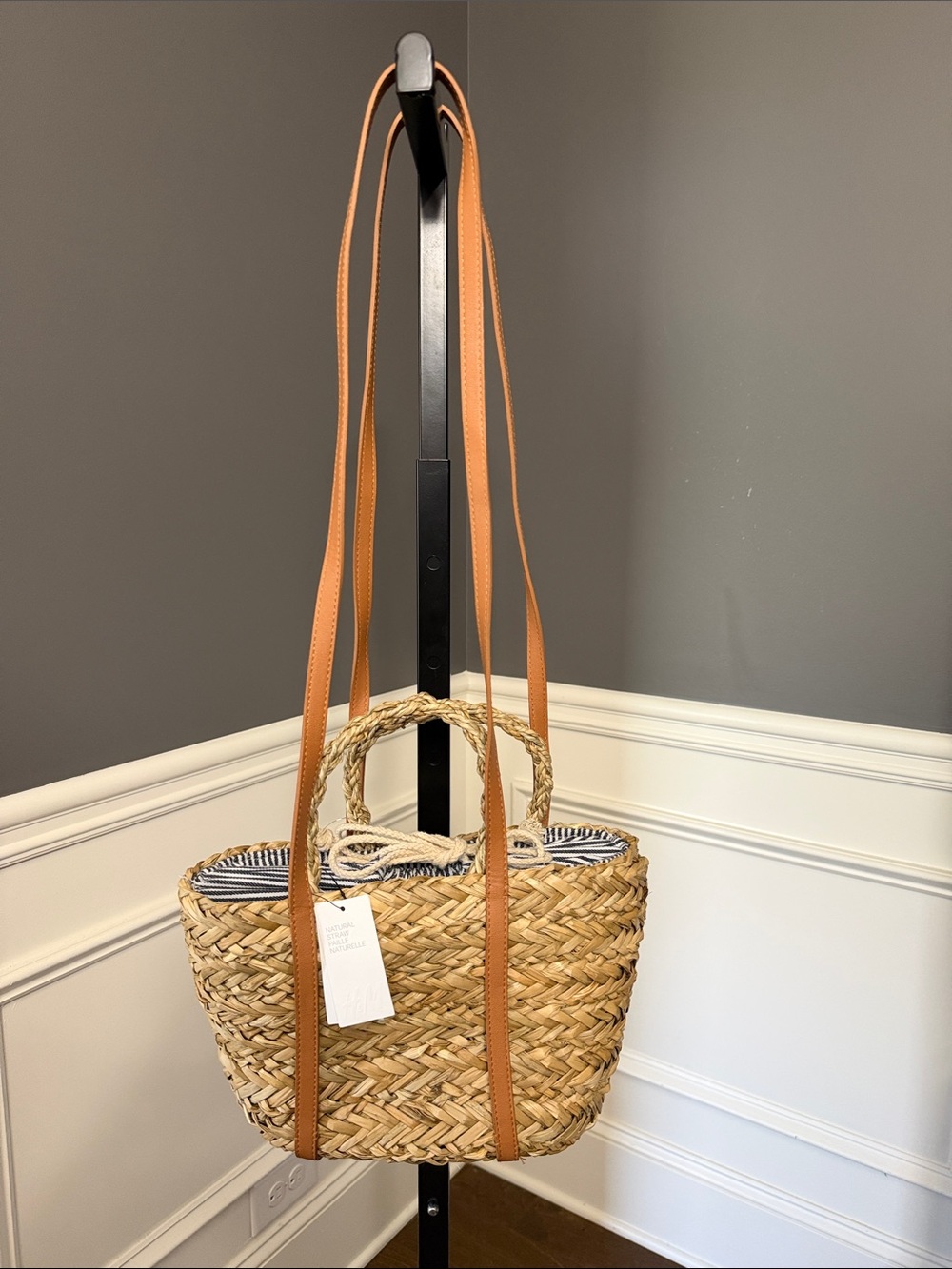 New, H&M Natural Woven Tote with Tan Straps